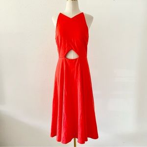 LULU'S Women's Size Medium Red-Orange Halter Fit Flare Cutout A-Line Midi Dress